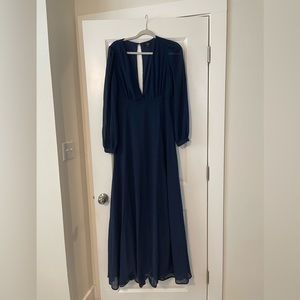 Lulus Navy Long Sleeve Chiffon Maxi Dress - Size Medium